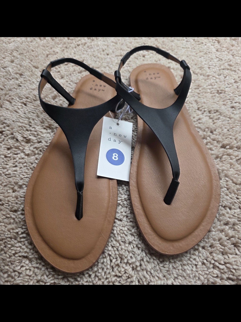 Mossimo Supply Co. Black T-Strap Sandals with Brown Footbed